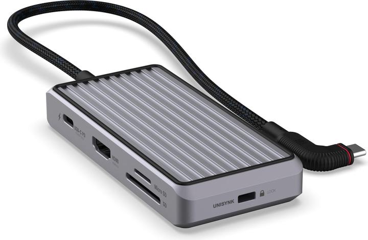 Actual product image Unisynk 8 Port USB-C Hub V2 4K 60 HZ 100QW Grey (USB-C)