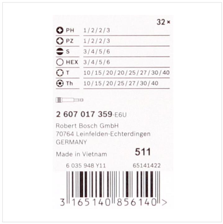 Actual product image Bosch Professional Zubehör 32-piece screwdriver bit set blue (Cross Phillips PH M1, Cross Phillips PH M2, Cross Phillips PH M3, Cross Pozidriv PZ M1, Cross Pozidriv PZ M2, Cross Pozidriv PZ M3, Hexagonal (hexagonal) M6, Screw slot M3, Screw slot M4, Hexagon socket TX M15, Hexagon socket TX M20, Hexagon socket TX M25, Hexagonal (hexagonal) M3)