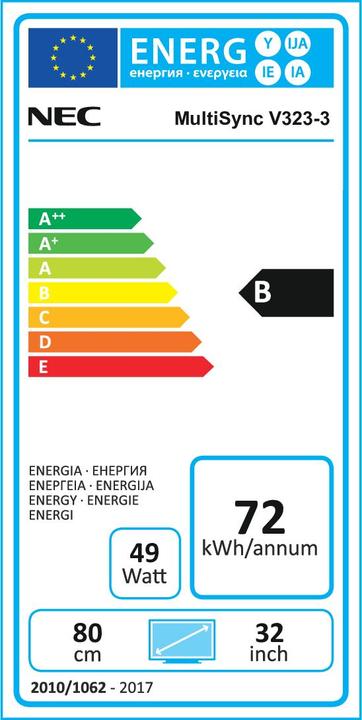 Energy Label NEC MultiSync V323-3 (1920 x 1080 pixels, 32")