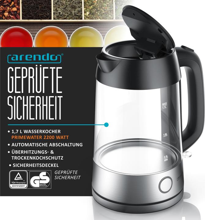 Image du produit Arendo Bouilloire en verre en acier inoxydable (1.70 l)