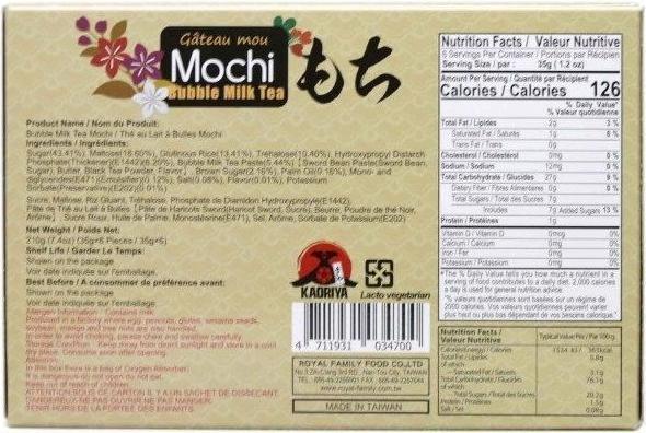 Nährwerte und Zutaten Kaoriya Bubble Milk Tea Box (210 g)