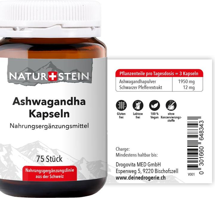 Actual product image Naturstein Ashwagandha (75 Piece, Capsules, 170 g)