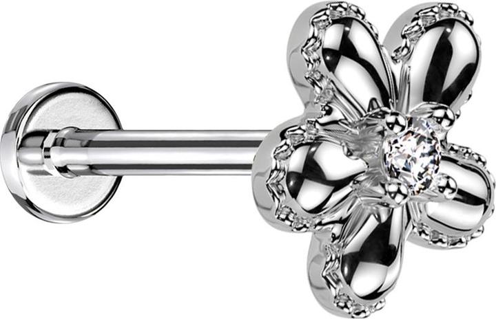 Immagine prodotto Star Piercing Micro Threadless Labret silber Blume gepunktet silber ein Kristall silber (Acciaio chirurgico 316L, Ottone)
