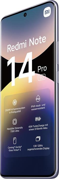 Produktbild Xiaomi Redmi Note 14 Pro 5G (512 GB, Lavender Purple, 6.67", Dual SIM, 200 Mpx, 5G)