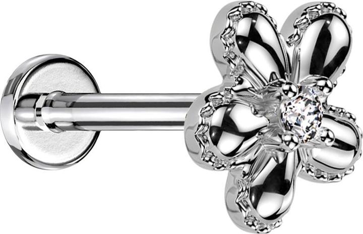 Produktbild Star Piercing Micro Threadless Labret silber Blume gepunktet silber ein Kristall silber (Chirurgenstahl 316L/Messing)