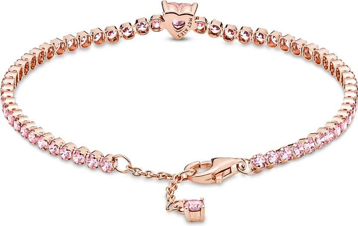 Pandora 14k Rose Gold Sparkling Pavé Heart Tennis Armband (16 cm, Metall, rosevergoldet)