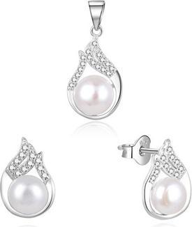 Produktbild Beneto Elegantes Silberschmuckset mit echten Perlen AGSET220PL (Anhänger, Ohrringe)