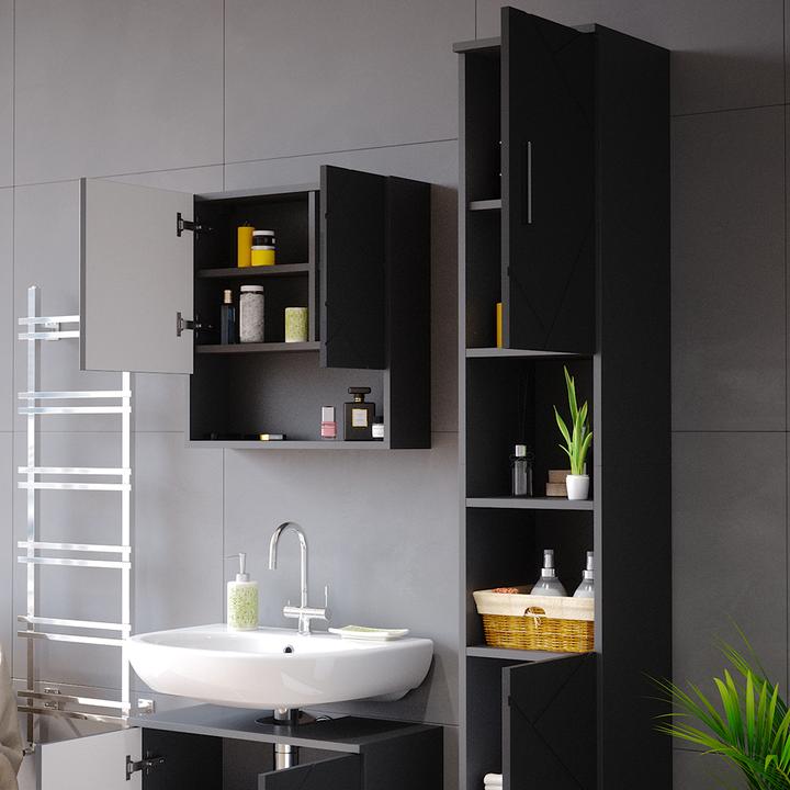 Produktbild Vichy Badezimmermöbel-Set Irma, Anthrazit Hochglanz/Anthrazit, 2 Teile, mit Hochschrank