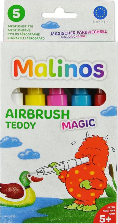 Produktbild Malinos Airbrush Stifte Magic Teddy 5Farben+Schablone 5+ (Mehrfarbig, 5 x)