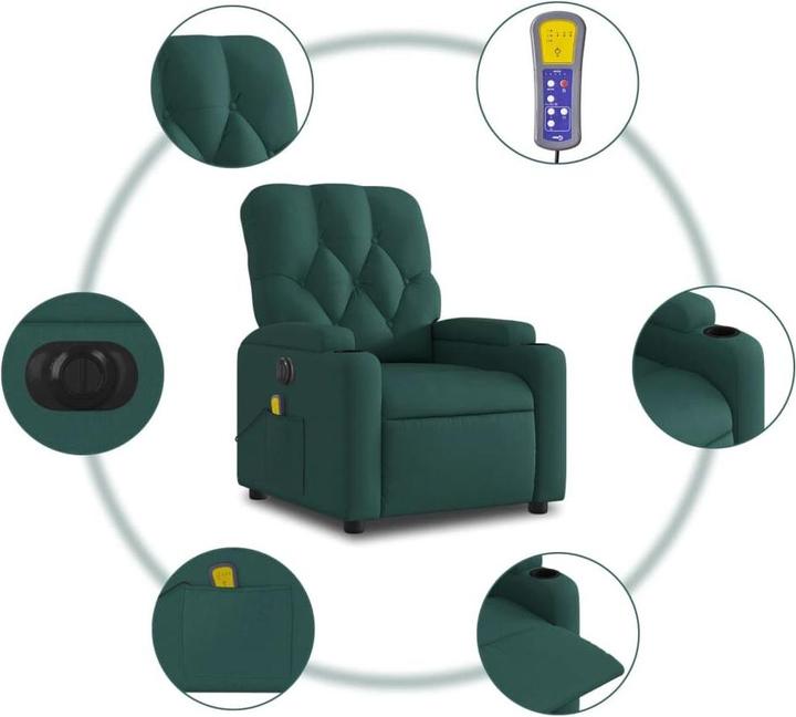 Image du produit VidaXL Fauteuil de massage Fauteuil de relaxation électrique Vert foncé Tissu