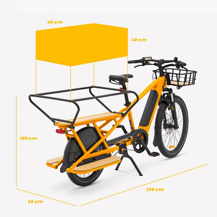 Actual product image Btwin E-cargo bike Cargobike R500E Longtail V2 yellow (44 cm)