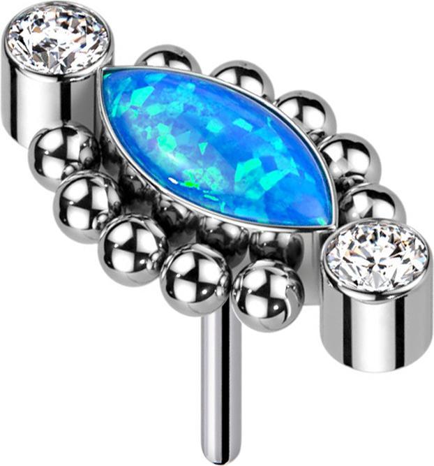 Image du produit Star Piercing Threadless deux cristaux argent dix boules Opale ovale bleu (Titane G23, sans laiton)