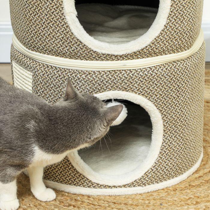Produktbild Swisshandel24 Kratztonne 56 cm Hoch Katzentonne mit Höhle, aus Sisal, für Katze bis 5 kg (56 cm, Kaffee, Cremeweiss)