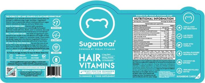 Nutritional values and ingredients Sugarbearhair Hair Vitamins Gummies 6 months (6 Piece, Gummies, 900 g)