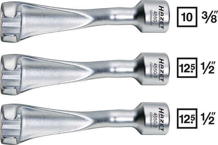 Produktbild HAZET Einspritzleitungs-Schlüssel 4550-2 ∙ Vierkant12,5 mm (1/2 Zoll) ∙ Aussen Doppel-Sechskant Prof… (19 mm)