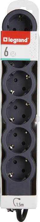 Actual product image Legrand Flat socket strip 6x socket, 1.5 metre cable Black 694558 (6 x, CEE7, 1.50 m)