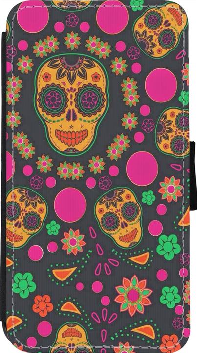 Actual product image PhoneLook Cover Wallet black Halloween 22 colourful mexican skulls (Apple iPhone 11 Pro)