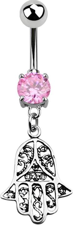 Star Piercing Banane silber mit Anhänger Hamsa pink (ohne Messing, 925 Sterlingsilber, Chirurgenstahl 316L)