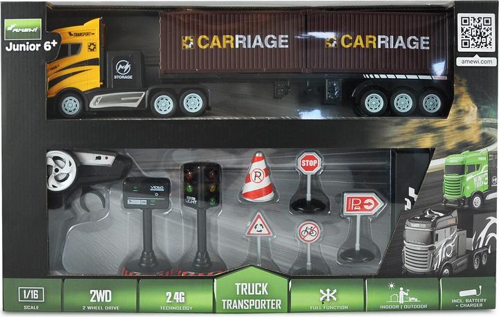 Immagine prodotto Amewi Semirimorchio con rimorchio per container 1:16, RTR (RTR pronto all'uso)