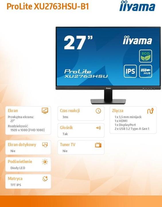 Energy Label iiyama XU2763HSU-B1 (1920 x 1080 pixels, 27")