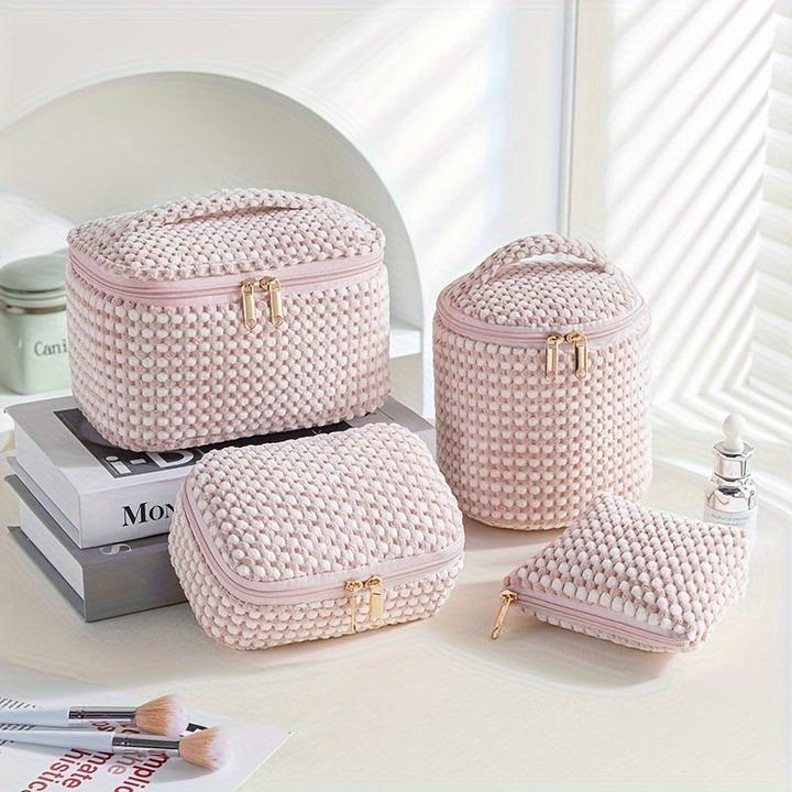 Only-Bags.Store Eleganter Cord-Kosmetikkoffer 4er-Set, schicke Makeup-Organizer-Taschen mit Polyester-Futter