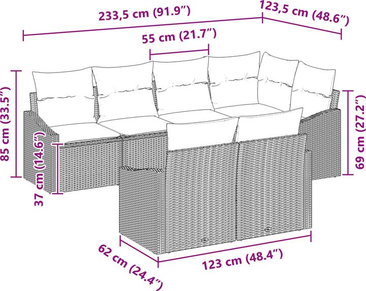 Produktbild VidaXL 7-tlg. Garten-Sofagarnitur mit Kissen Beige Poly Rattan