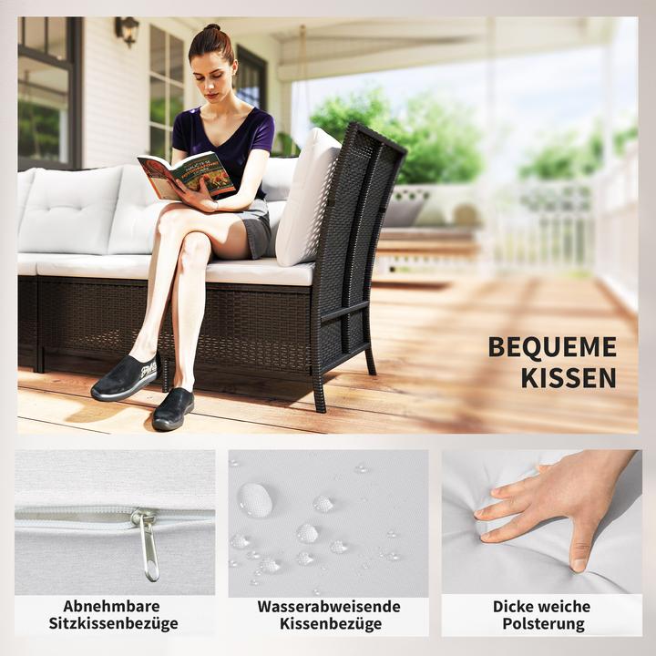 Produktbild Swisshandel24 Sitzgarnitur für 7 Personen Sitzgruppe Gartenset Gartenmöbel Set, Polyrattan, Schwarz+Cremeweiss