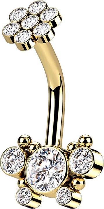 Star Piercing Banane Innengewinde vergoldet Kristallblume und Schmetterling (ohne Messing, Chirurgenstahl 316L)
