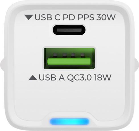 Produktbild prio Wandladegerät GaN Power 30W PD PPS (USB C) + QC 3.0 (USB A) weiss (30 W)