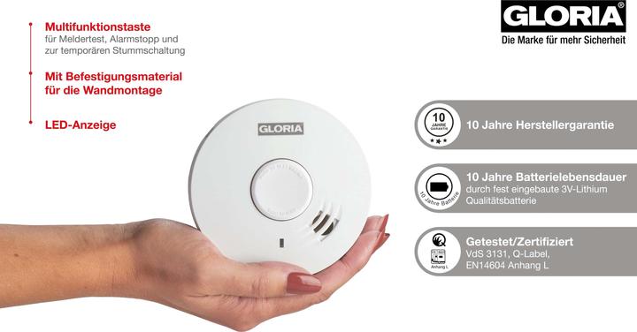 Produktbild Gloria Haus und Garten R-10 002518.0015 Rauchwarnmelder inkl. 10 Jahres-Batterie batteriebetrieben