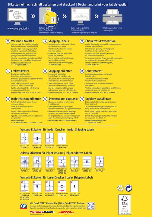Immagine prodotto Avery Dennison Etiquette d'exp'dition, 99,1 x 67,7 mm, bianco