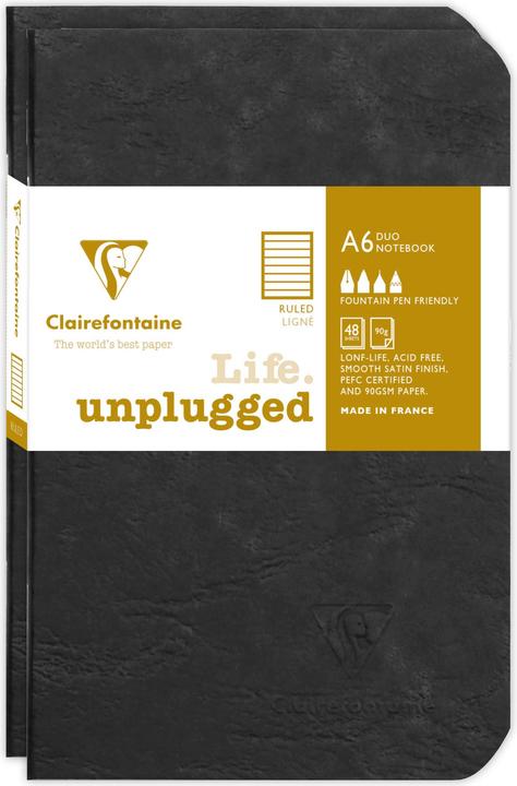 Image du produit Clairefontaine Set de 2 carnets piqués Age Bag 9x14 96 pages ligné - Noir (9 x 14 cm, À rayures, Couverture souple)