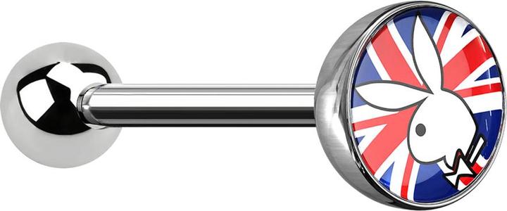 Star Piercing Barbell silber mit Kugel und Kugel Playboy Bunny Grossbritannien (ohne Messing, Chirurgenstahl 316L)