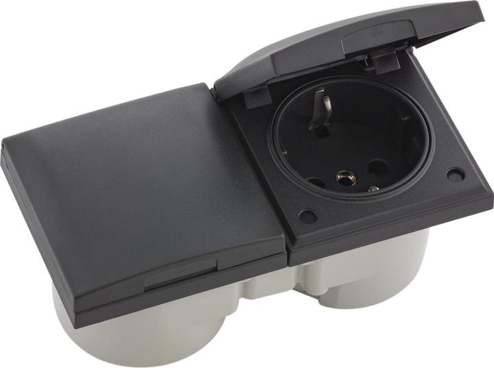 Produktbild Berker Integro Flow Doppelsteckdose, Deckel anthrazit, Steckdose anthrazit