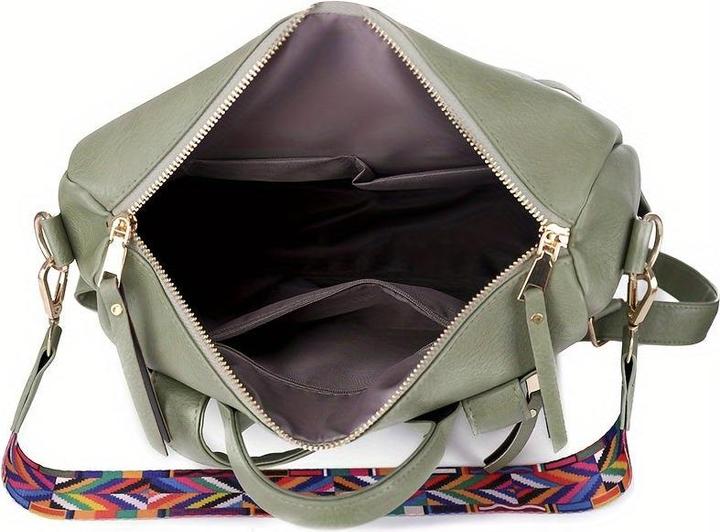 Produktbild Only-Bags.Store Retro Rucksack Handtasche, Boho Strap Zwei-Wege-Umhängetasche, Mode Vegan Leder Schultasche Daypack