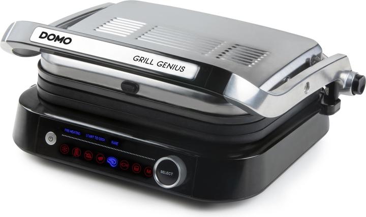 Domo Genius Elektro Kontaktgrill Antihaftbeschichtung, mit Display Edelstahl, Schwarz (EU-Stecker)
