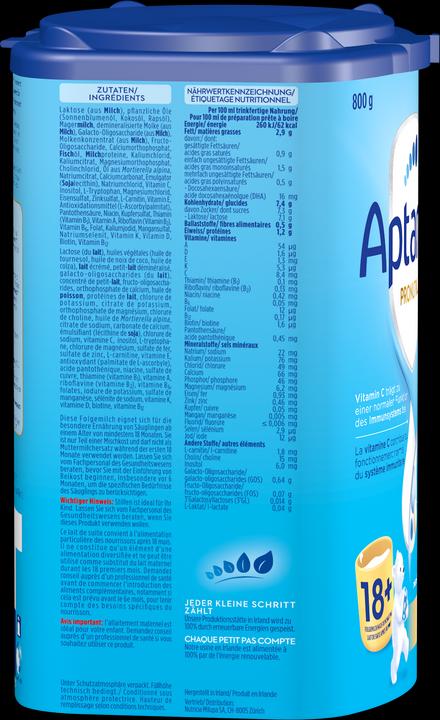 Valori nutrizionali e ingredienti Aptamil Pronutra Junior 18+ (800 g, a partire da 18 m.)