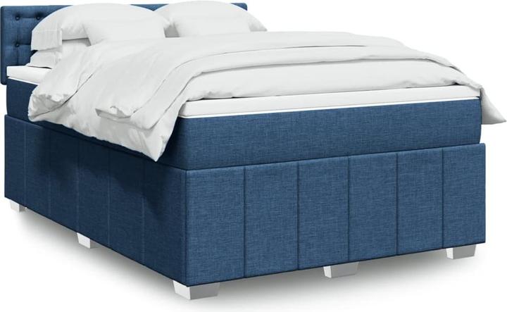 Image du produit VidaXL Boxspring Lit double Lit rembourré Matelas bleu 160x200cm Tissu (160 x 200 cm, 160 x 200 cm)