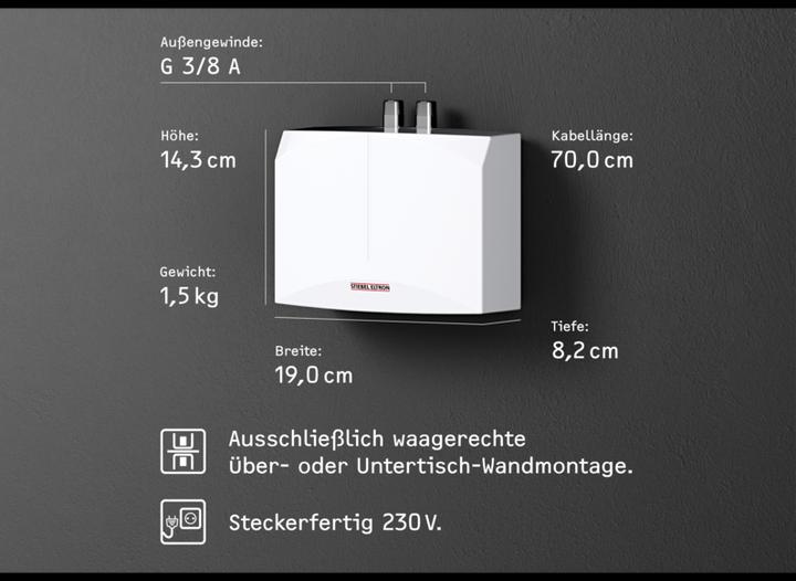 Actual product image Stiebel Eltron DEM 3 Electronic mini instantaneous water heater for hand basin only, 3.5 kW, with plug, VDE