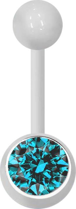 Star Piercing Banane weiss mit Kugel und Kugel Kristall aqua (Acryl, ohne Messing)