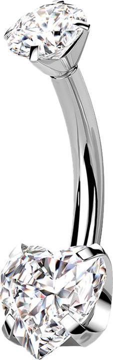 Star Piercing Banane silber mit Kristall und Kristallherz silber (ohne Messing, Titan G23)