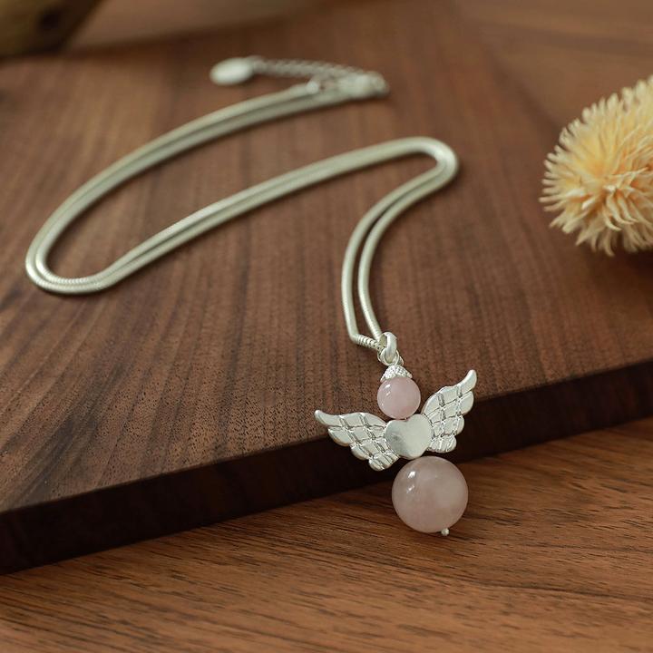 Immagine prodotto Andreani Collana con grande pendente a forma di angelo in vero quarzo rosa (Metallo)