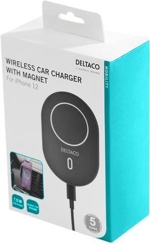 Actual product image Deltaco Wireless car charger with magnet (15 W)