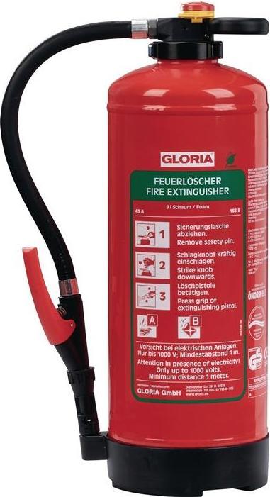 Gloria Schaumfeuerlöscher 9 l Aufladegerät Brandklasse A 43 A 183 B mit Wandhalter (B, A)