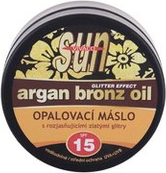 Actual product image Vivapharm Vivaco - Sun Argan Bronze Oil Glitter Effect SPF15 - Suntan butter with argan oil and glitter 200ml (Suntan cream, SPF 15, 200 ml)