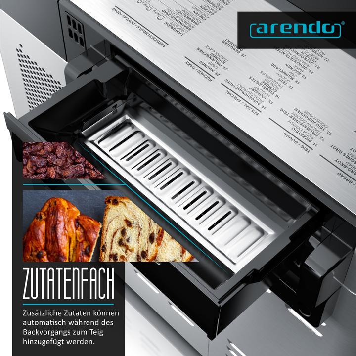 Productafbeelding Arendo Broodbakmachine, 25 programma's, 550 W, broodbakmachine, automatisch ingrediëntencompartiment