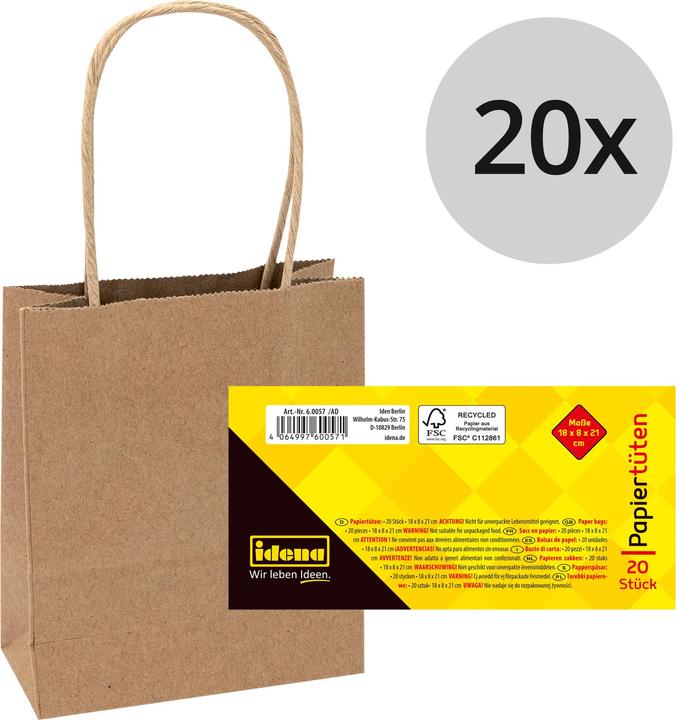 Actual product image Idena 60057 - Paper bags, 20 pieces, 18 x 8 x 21 cm, gift bags, kraft paper bags, craft bags z (Gift bag, 20 x)