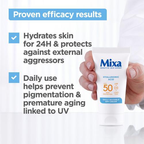 Actual product image Mixa Hyaluronic Acid Daily Invisible SPF Cream (Suntan cream, SPF 50, 50 ml)