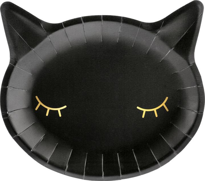 Partydeco Teller Katze Schwarz (6 x)