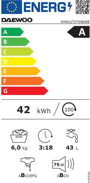 Etichetta energetica Daewoo WM612T2TWB0 (6 kg, A sinistra)